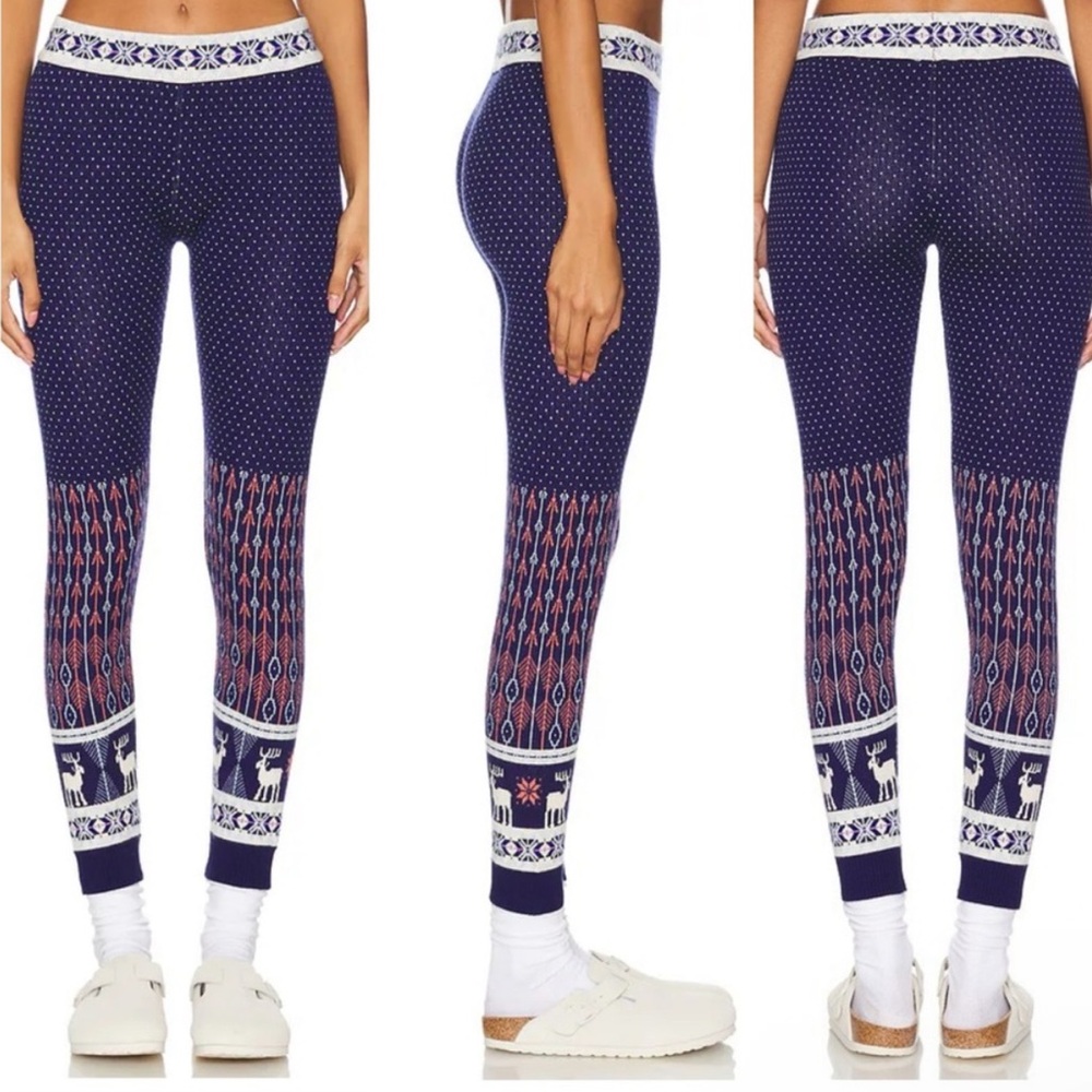 Free People Intimately Fa La La Leggings in Midnight Combo Blue White Sz XL NWT